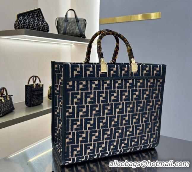 Grade Design Fendi Sunshine Medium Tote Bag in Raffia Straw with Black tapestry fabric FF motif F1015 2023