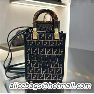 Most Popular Fendi Mini Medium Tote Bag in Raffia Straw with Black tapestry fabric FF motif F1017 2023