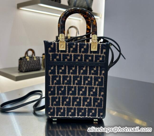 Most Popular Fendi Mini Medium Tote Bag in Raffia Straw with Black tapestry fabric FF motif F1017 2023