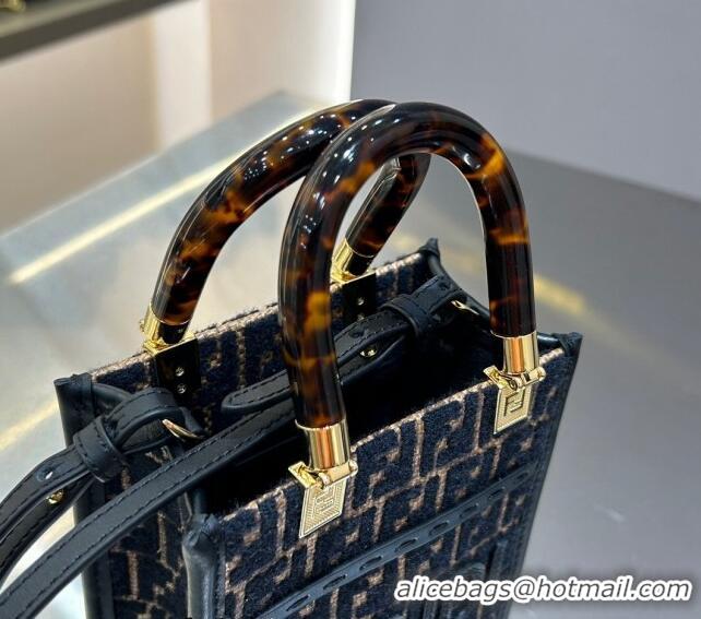 Most Popular Fendi Mini Medium Tote Bag in Raffia Straw with Black tapestry fabric FF motif F1017 2023