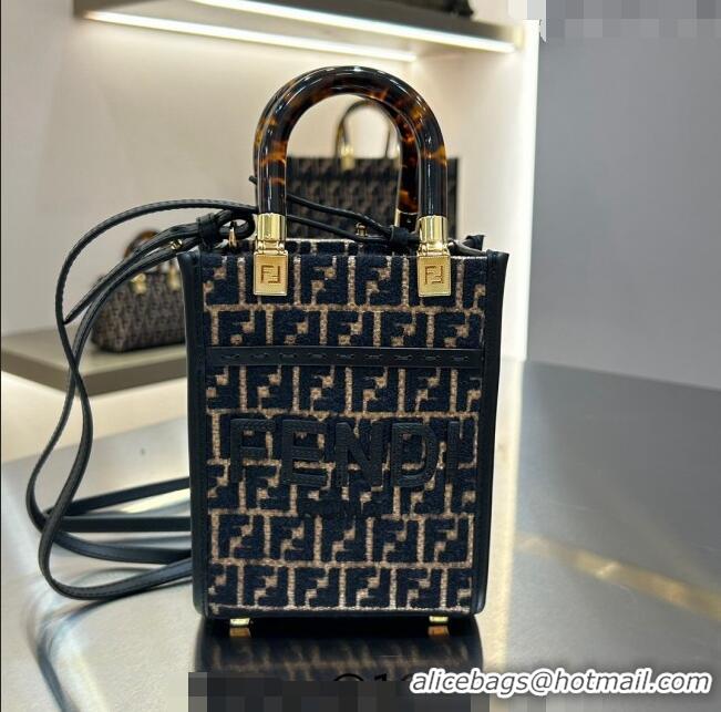 Most Popular Fendi Mini Medium Tote Bag in Raffia Straw with Black tapestry fabric FF motif F1017 2023