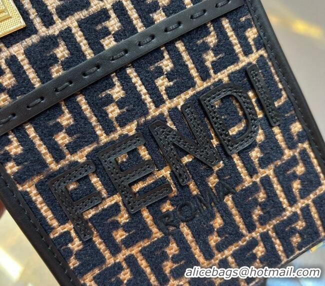 Most Popular Fendi Mini Medium Tote Bag in Raffia Straw with Black tapestry fabric FF motif F1017 2023