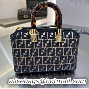 Trendy Design Fendi By The Way Mini Boston Bag in Raffia Straw with Black tapestry fabric FF motif F1018 2023