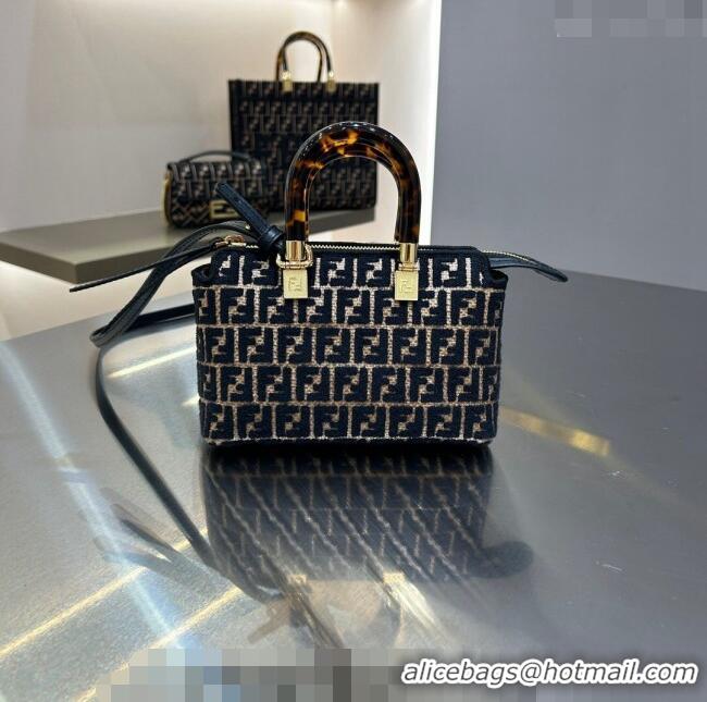 Trendy Design Fendi By The Way Mini Boston Bag in Raffia Straw with Black tapestry fabric FF motif F1018 2023