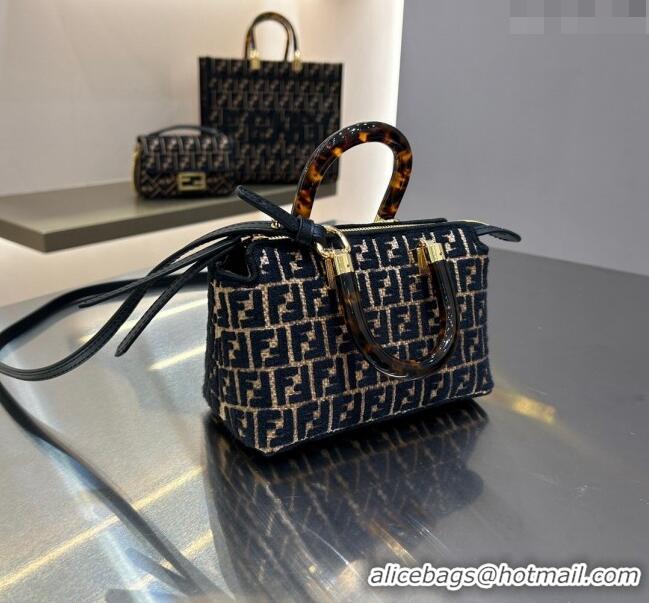 Trendy Design Fendi By The Way Mini Boston Bag in Raffia Straw with Black tapestry fabric FF motif F1018 2023