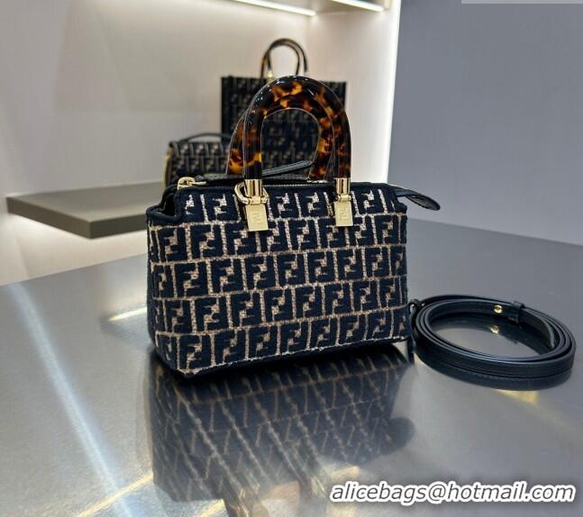 Trendy Design Fendi By The Way Mini Boston Bag in Raffia Straw with Black tapestry fabric FF motif F1018 2023