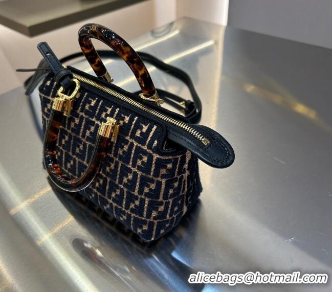 Trendy Design Fendi By The Way Mini Boston Bag in Raffia Straw with Black tapestry fabric FF motif F1018 2023