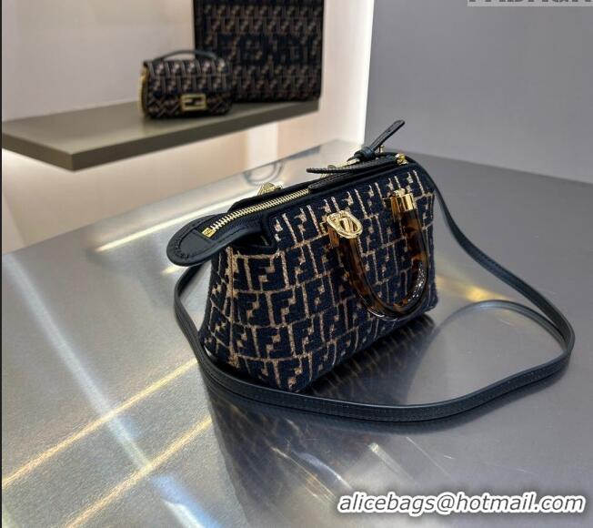 Trendy Design Fendi By The Way Mini Boston Bag in Raffia Straw with Black tapestry fabric FF motif F1018 2023