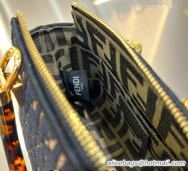 Trendy Design Fendi By The Way Mini Boston Bag in Raffia Straw with Black tapestry fabric FF motif F1018 2023