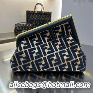 Promotional Fendi First Small Bag in Raffia Straw with Black tapestry fabric FF motif F1019 2023