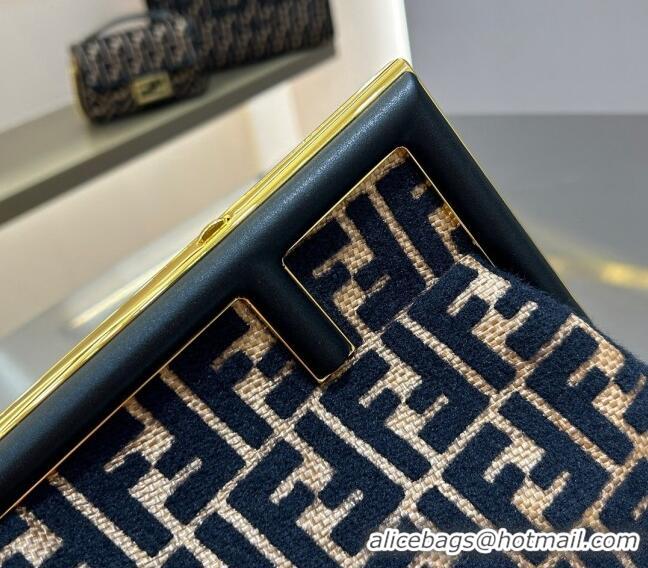 Promotional Fendi First Small Bag in Raffia Straw with Black tapestry fabric FF motif F1019 2023