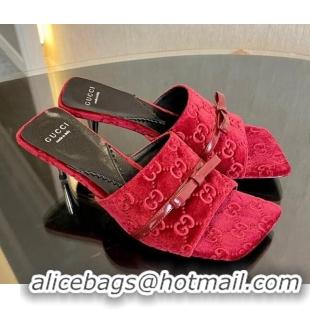 Buy Luxury Gucci GG Velvet Heel Slide Sandals 7cm Red 215130