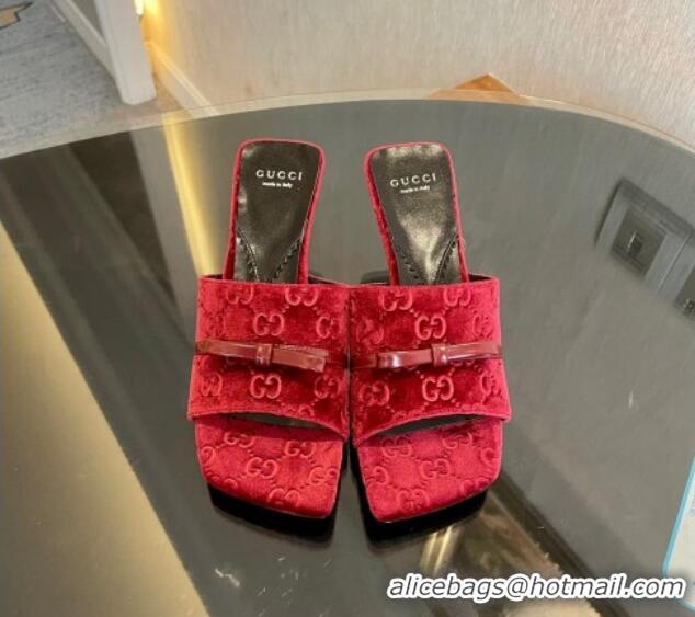 Buy Luxury Gucci GG Velvet Heel Slide Sandals 7cm Red 215130