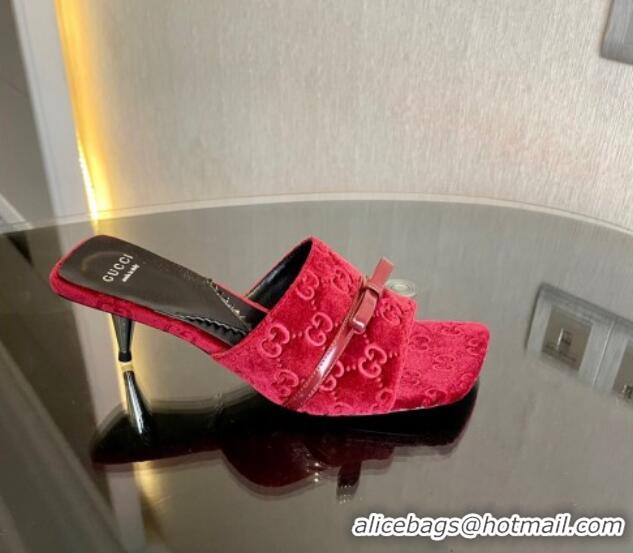 Buy Luxury Gucci GG Velvet Heel Slide Sandals 7cm Red 215130