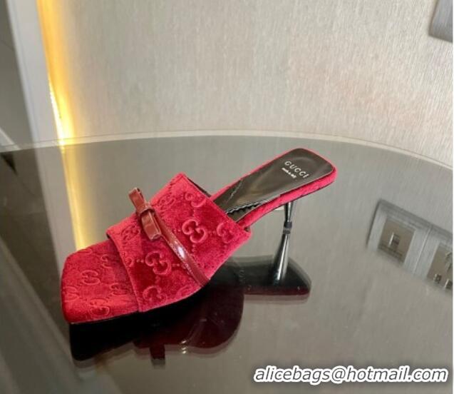 Buy Luxury Gucci GG Velvet Heel Slide Sandals 7cm Red 215130