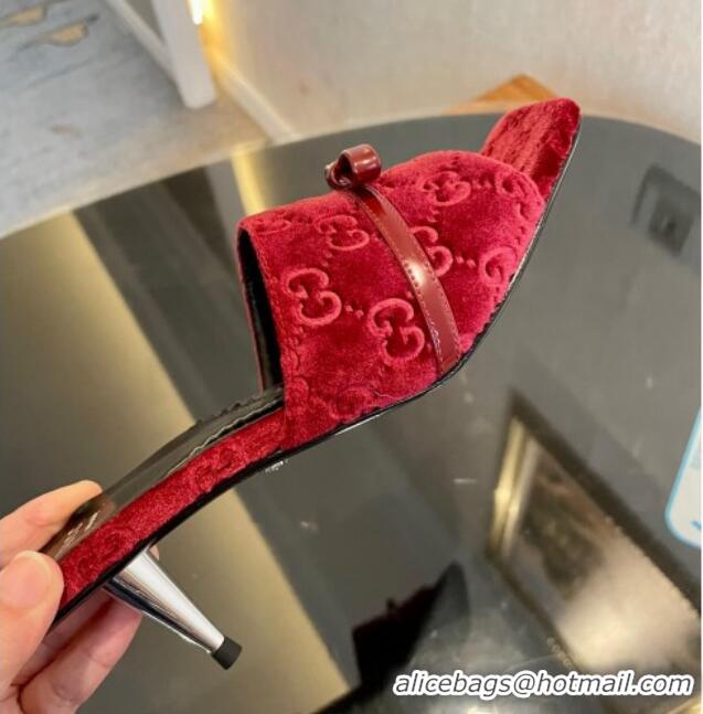 Buy Luxury Gucci GG Velvet Heel Slide Sandals 7cm Red 215130