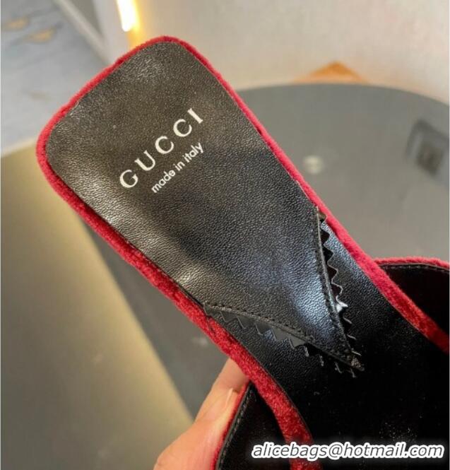 Buy Luxury Gucci GG Velvet Heel Slide Sandals 7cm Red 215130