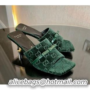 Buy Discount Gucci GG Velvet Heel Slide Sandals 7cm Green 215132