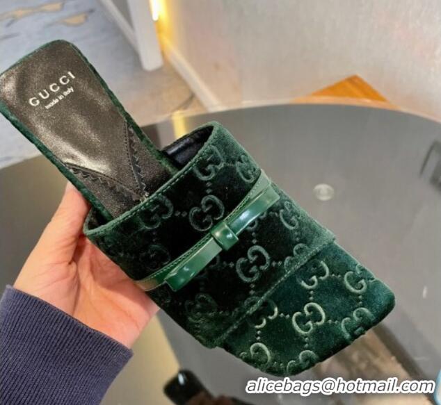 Buy Discount Gucci GG Velvet Heel Slide Sandals 7cm Green 215132