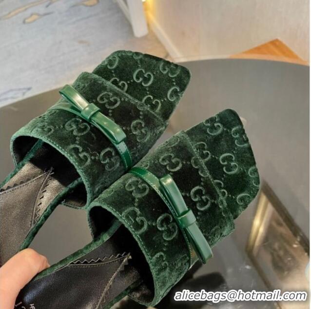 Buy Discount Gucci GG Velvet Heel Slide Sandals 7cm Green 215132