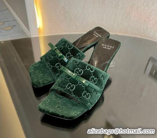 Buy Discount Gucci GG Velvet Heel Slide Sandals 7cm Green 215132