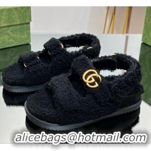 Purchase Gucci Merino Wool Flat Sandals with Double G Black 215135