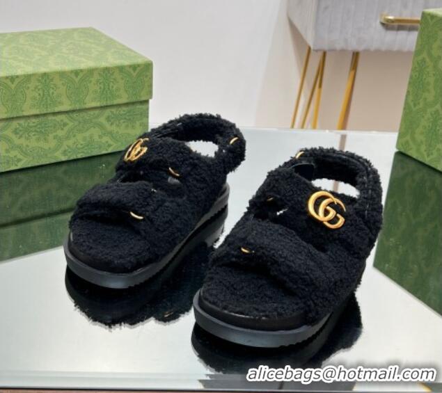 Purchase Gucci Merino Wool Flat Sandals with Double G Black 215135