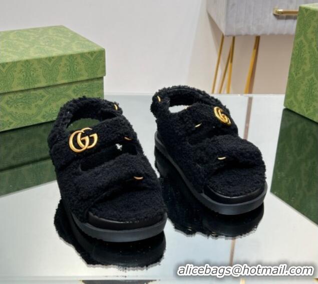 Purchase Gucci Merino Wool Flat Sandals with Double G Black 215135