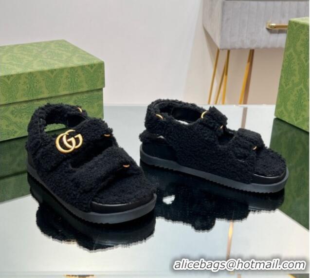 Purchase Gucci Merino Wool Flat Sandals with Double G Black 215135