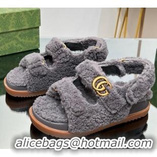 Grade Quality Gucci Merino Wool Flat Sandals with Double G Grey 215136