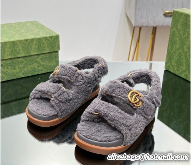 Grade Quality Gucci Merino Wool Flat Sandals with Double G Grey 215136