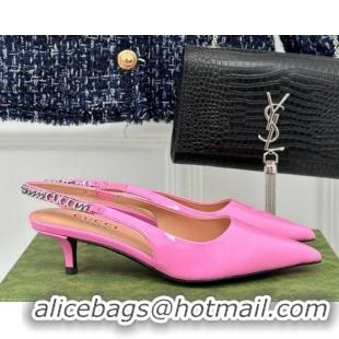 Discount Gucci Signoria Slingback Pumps 4.5cm in Patent Leather Light Pink 215138