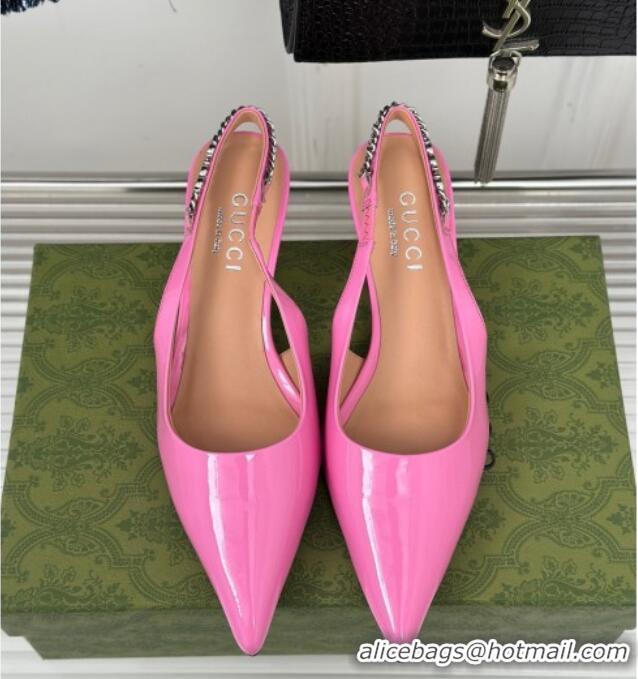 Discount Gucci Signoria Slingback Pumps 4.5cm in Patent Leather Light Pink 215138