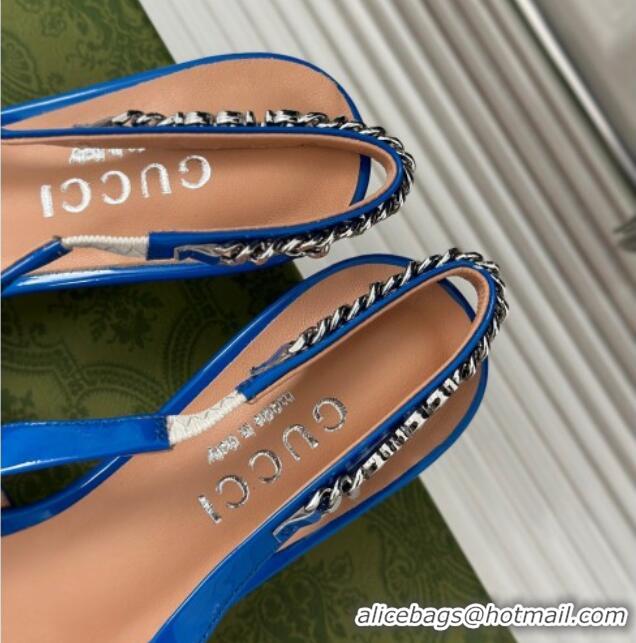 Luxurious Gucci Signoria Slingback Pumps 4.5cm in Patent Leather Blue 215139