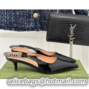 Most Popular Gucci Signoria Slingback Pumps 4.5cm in Patent Leather Black 215140