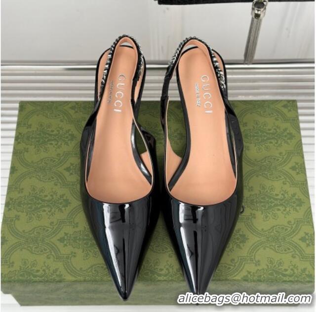 Most Popular Gucci Signoria Slingback Pumps 4.5cm in Patent Leather Black 215140