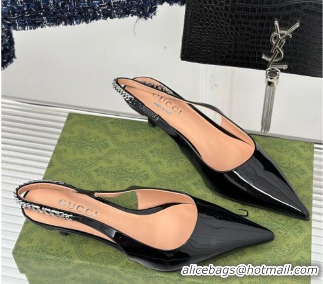 Most Popular Gucci Signoria Slingback Pumps 4.5cm in Patent Leather Black 215140