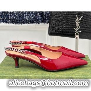 Best Product Gucci Signoria Slingback Pumps 4.5cm in Patent Leather Dark Red 215141