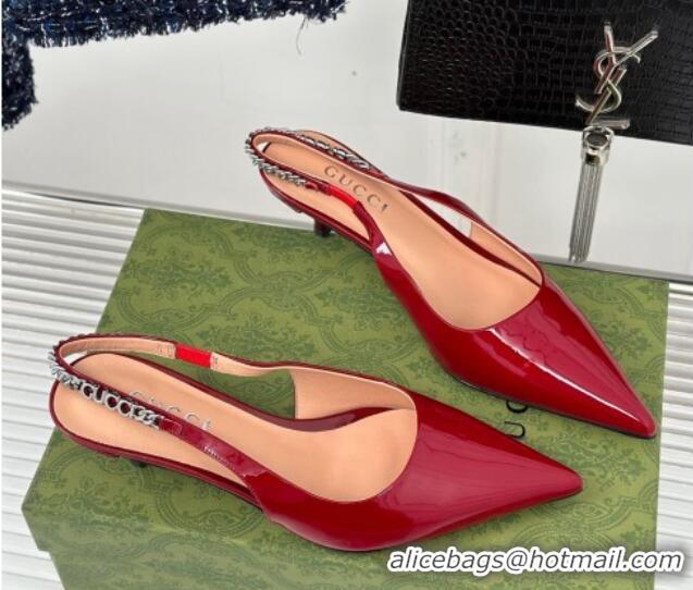 Best Product Gucci Signoria Slingback Pumps 4.5cm in Patent Leather Dark Red 215141