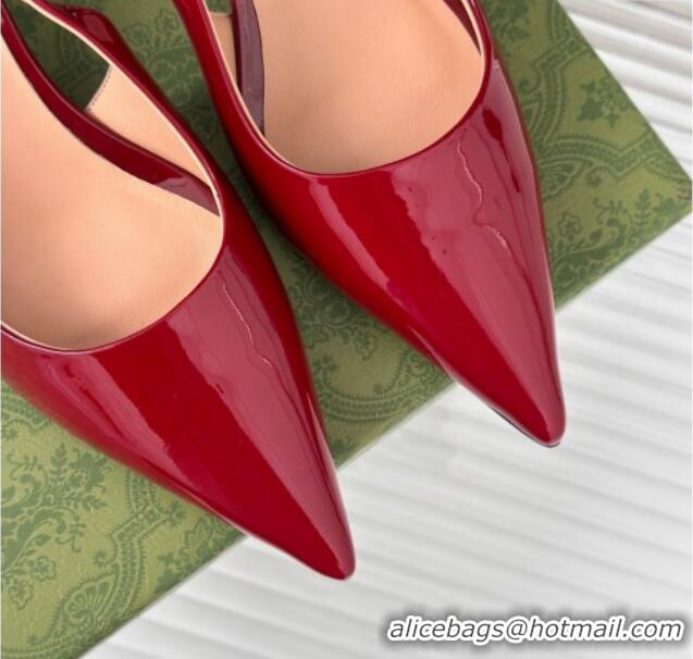 Best Product Gucci Signoria Slingback Pumps 4.5cm in Patent Leather Dark Red 215141