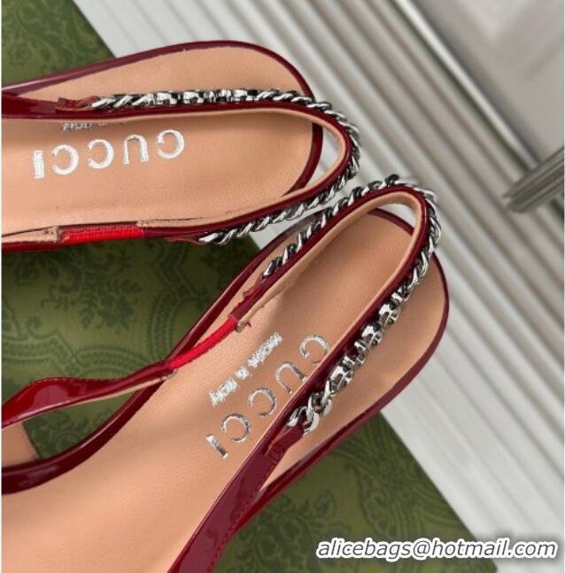 Best Product Gucci Signoria Slingback Pumps 4.5cm in Patent Leather Dark Red 215141