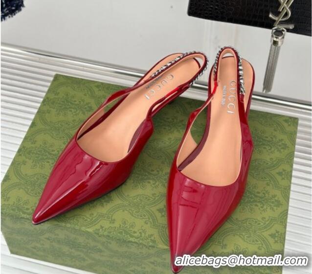 Best Product Gucci Signoria Slingback Pumps 4.5cm in Patent Leather Dark Red 215141