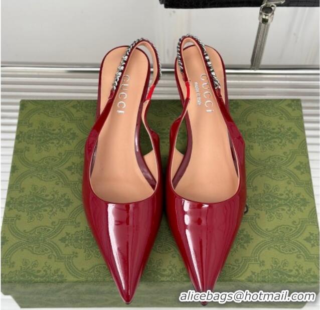 Best Product Gucci Signoria Slingback Pumps 4.5cm in Patent Leather Dark Red 215141