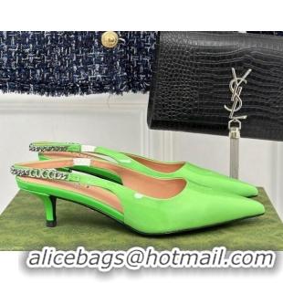 Good Looking Gucci Signoria Slingback Pumps 4.5cm in Patent Leather Light Green 215142