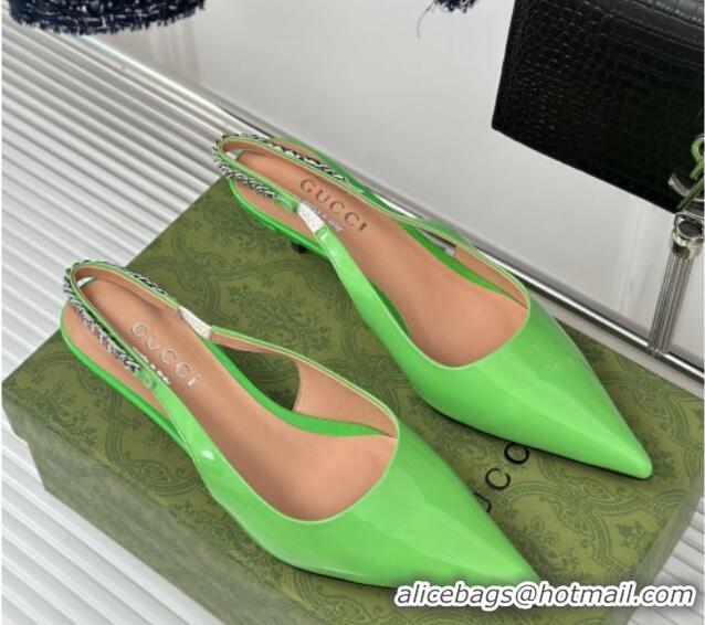 Good Looking Gucci Signoria Slingback Pumps 4.5cm in Patent Leather Light Green 215142