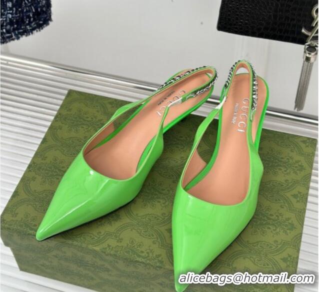 Good Looking Gucci Signoria Slingback Pumps 4.5cm in Patent Leather Light Green 215142