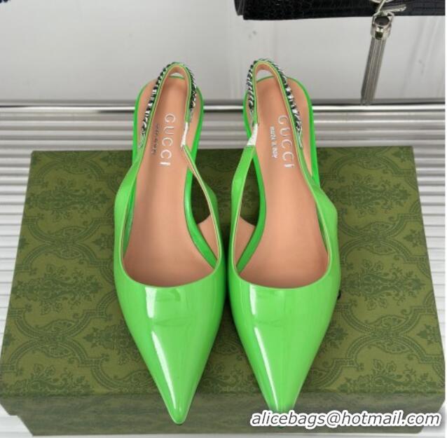 Good Looking Gucci Signoria Slingback Pumps 4.5cm in Patent Leather Light Green 215142