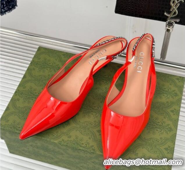 Popular Style Gucci Signoria Slingback Pumps 4.5cm in Patent Leather Bright Red 215143