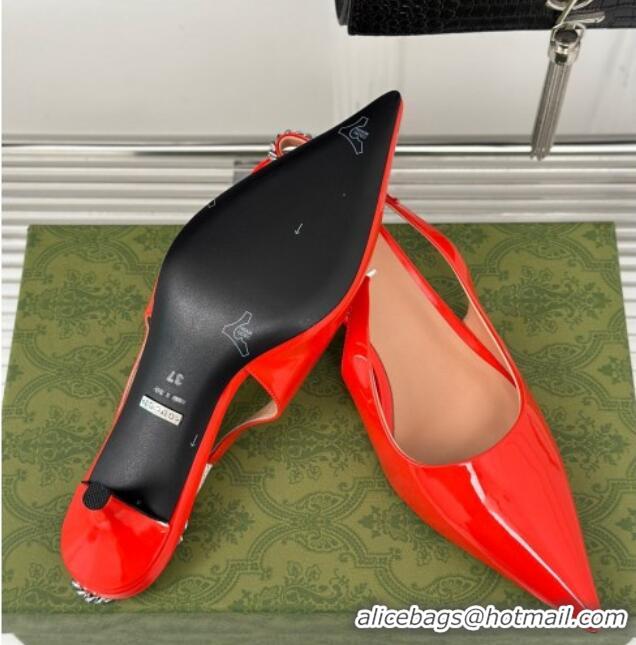 Popular Style Gucci Signoria Slingback Pumps 4.5cm in Patent Leather Bright Red 215143