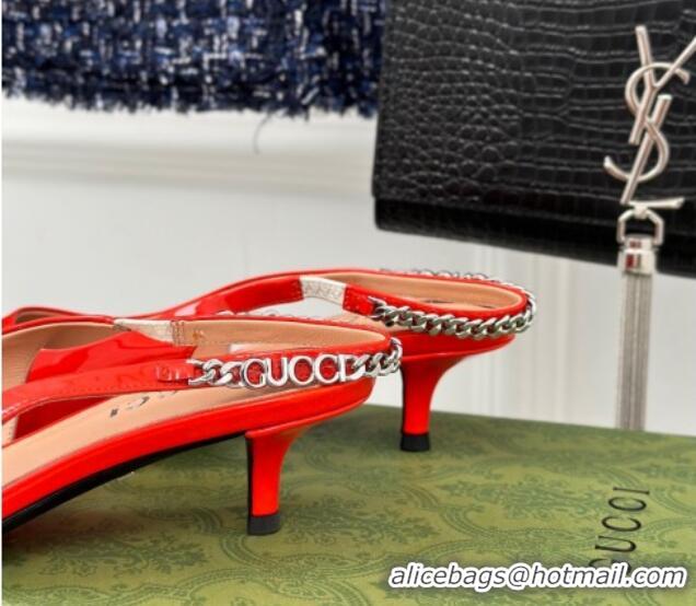 Popular Style Gucci Signoria Slingback Pumps 4.5cm in Patent Leather Bright Red 215143